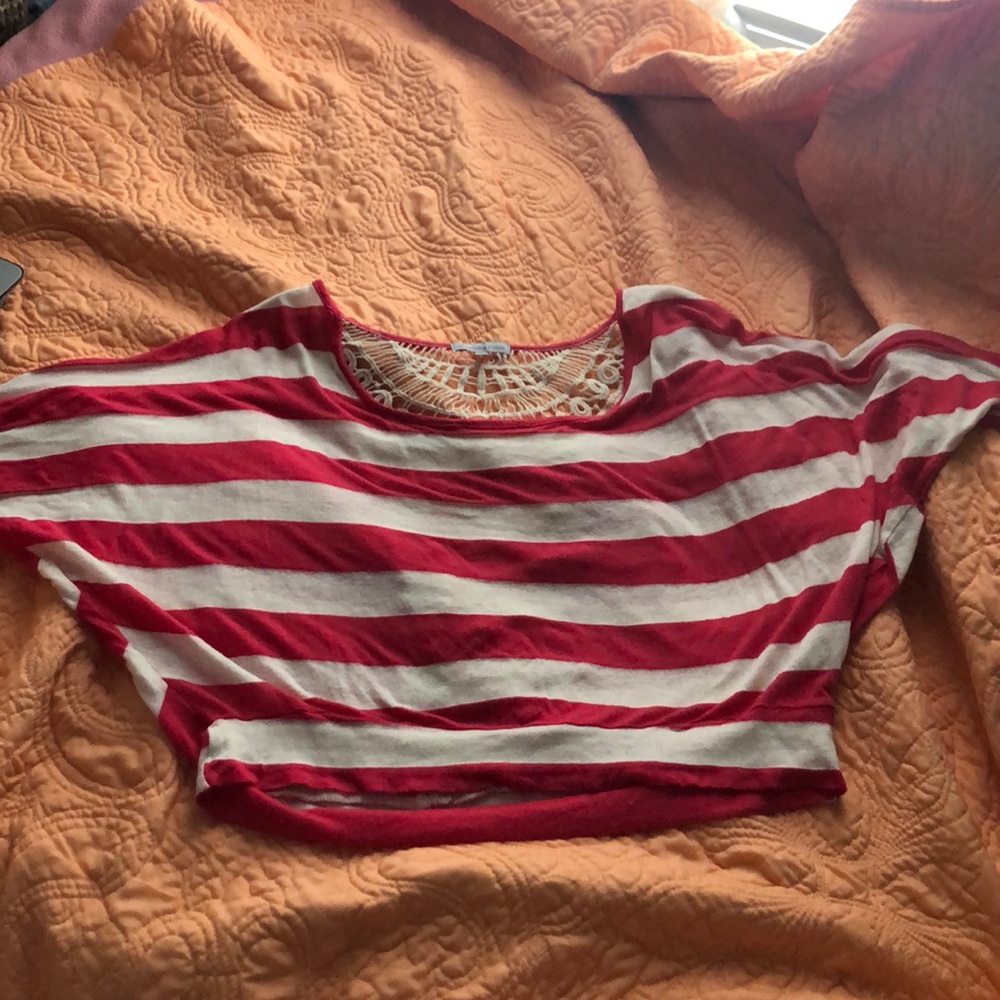 Coral and white striped top